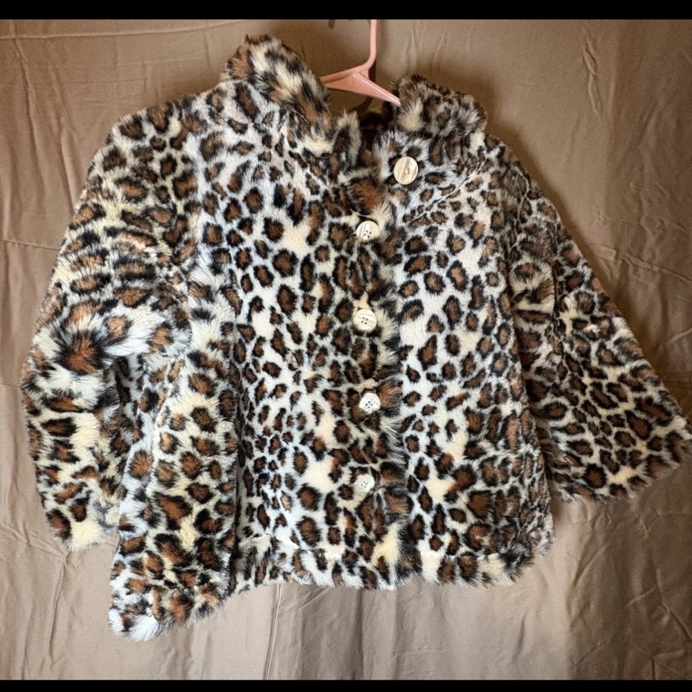 New The Children's Place Coat 36mts/ 3T Leopard Faux Fur Lined Hooded Warm Coat